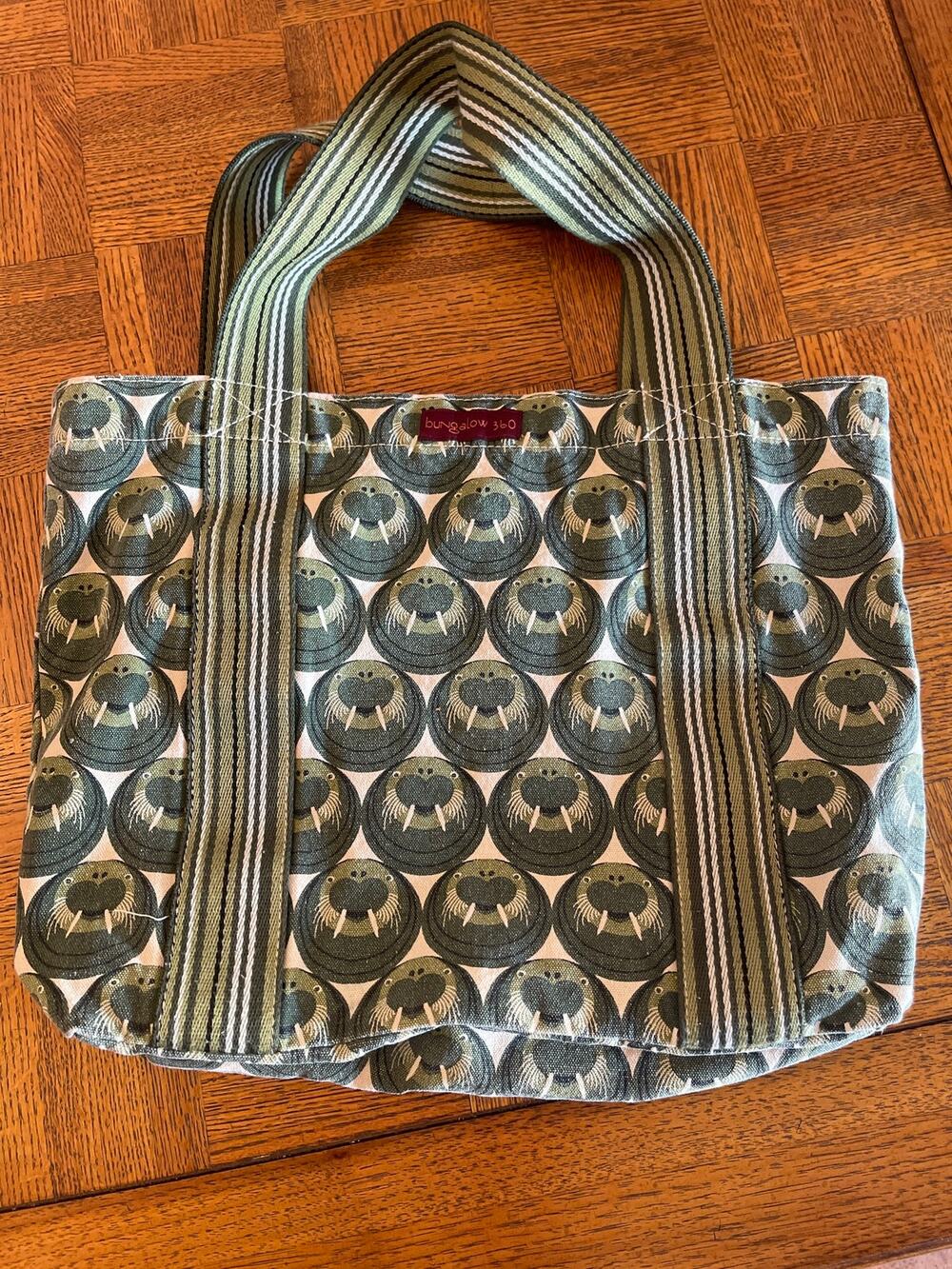Bungalow 360 Olive Green Canvas Walrus Print Tote Bag